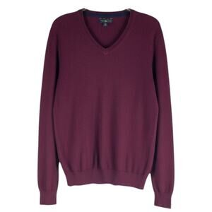 Club Room Merino Wool Blend V Neck Long Sleeve Sweater Burgundy Size M